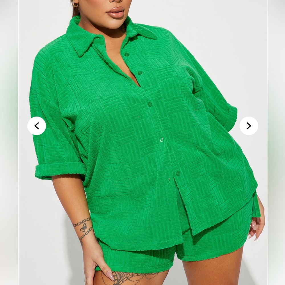Fashion Nova Green Textured Shorts Set NEW